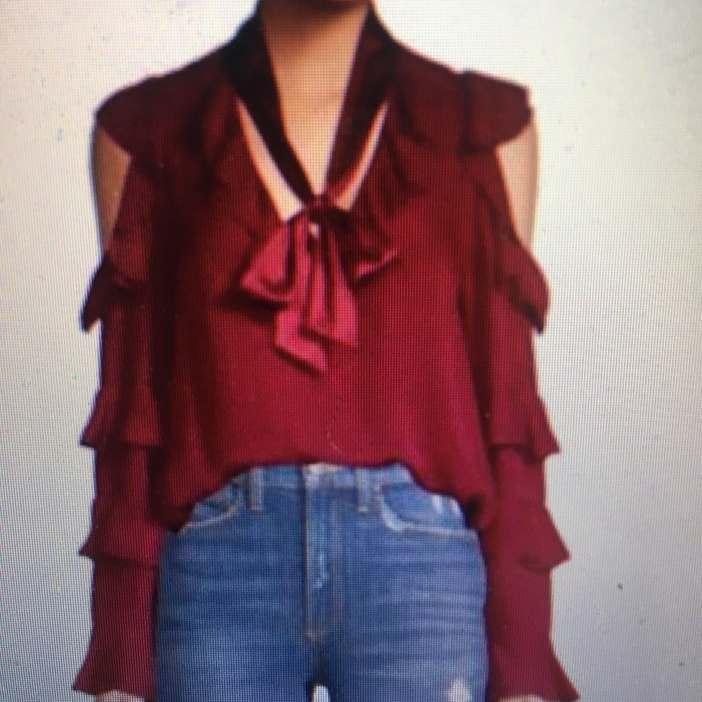 Alice & Olivia Gia Cold Shoulder Red Silk Blouse